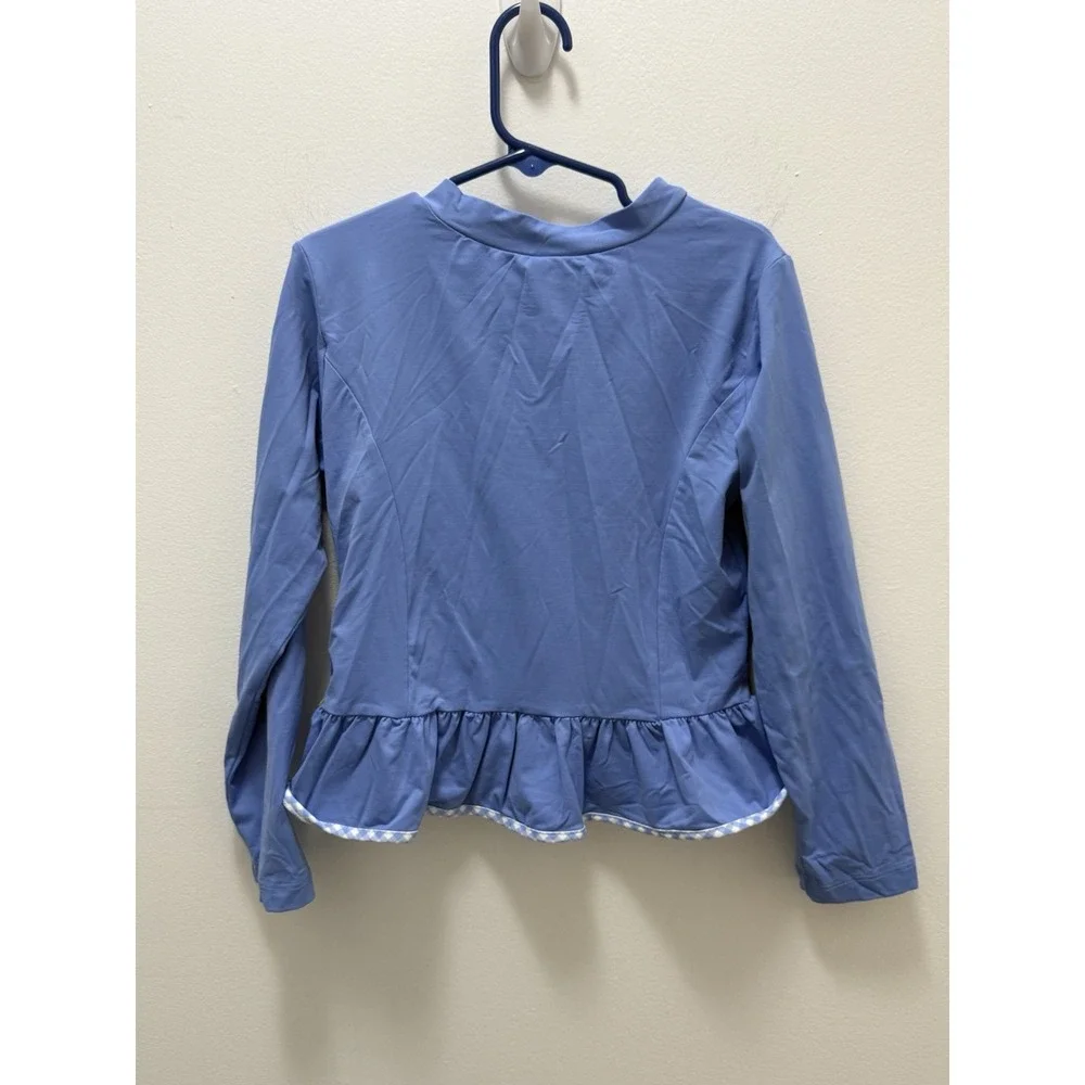 Florence Eiseman Girls Size 7 Blue Floral Ruffle Rash Guard Swim Top